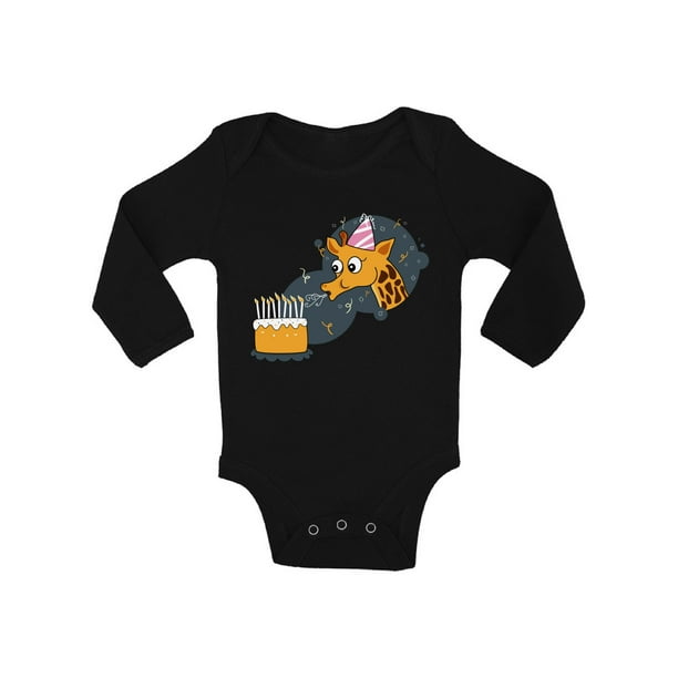 Giraffe On A Bike Printed Boys Girls Bodysuit Long Sleeve Pajamas Black